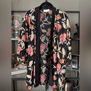 Braeve for Anthropologie Black Floral Embroidered Kimono Blouse